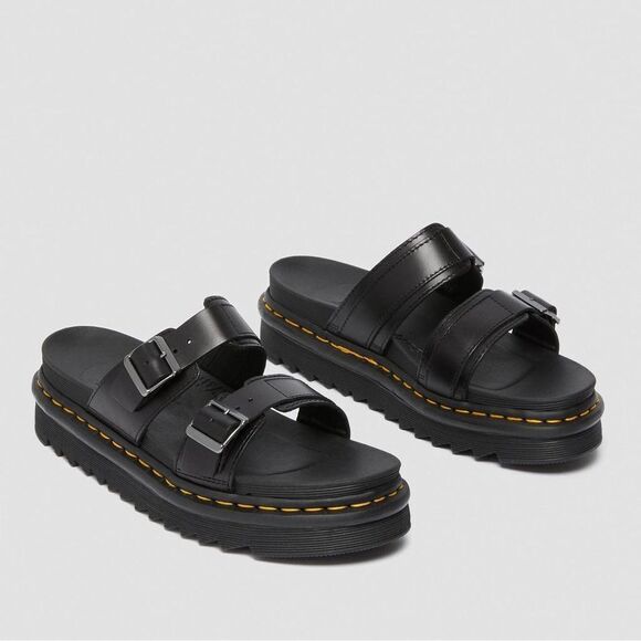 Dr. Martens MYLES BRANDO LEATHER BUCKLE SLIDE SANDALS new sz 10 - Picture 1 of 14